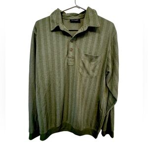 Vintage Botany 500 Funky Striped Green Long Sleeve Grandpa Polo Shirt Men’s L